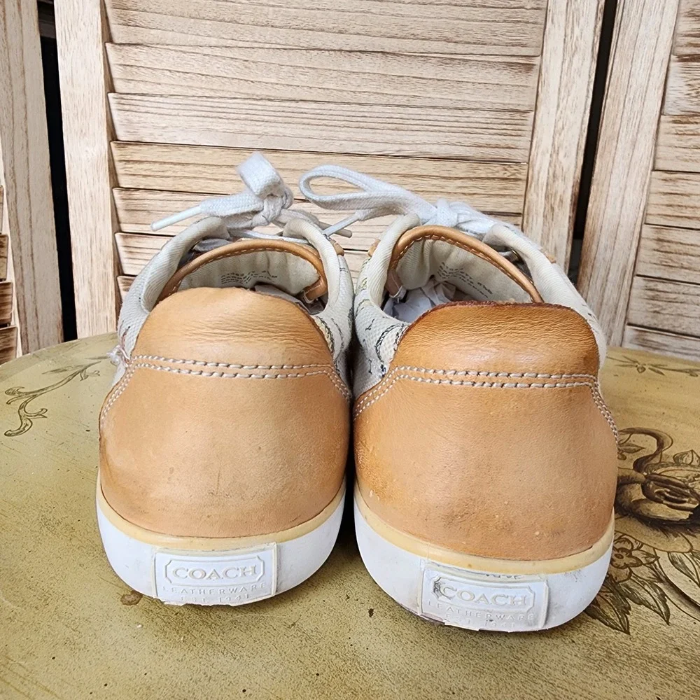 Coach Sz 6.5B White Canvas Leather Barrett Nautical Sea Life Sneakers A1092